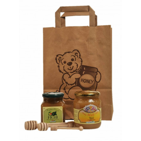 Paper bag with a teddy bear and Honey writing Best Price, shop