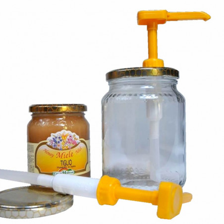 ORION GROUP Glas Spender Dispenser für Honig Sirup Honig-Dosierer mit Untersatz 