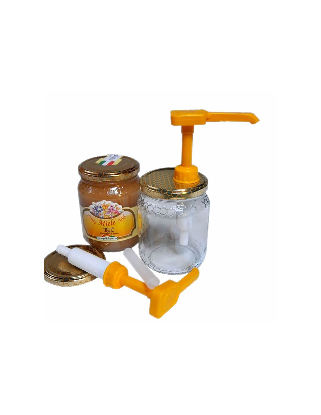 Dosatore per vaso di miele in plastica per alimenti di colore giallo con  stampa - Apicomp